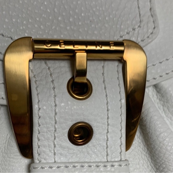 Celine Elegant White Leather Handbag with Gold Accents - Picture 3 of 15
